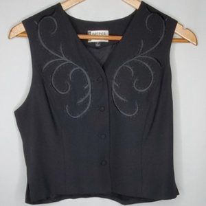 Kasper Petites Embroidered Button Front Vest Black 6P